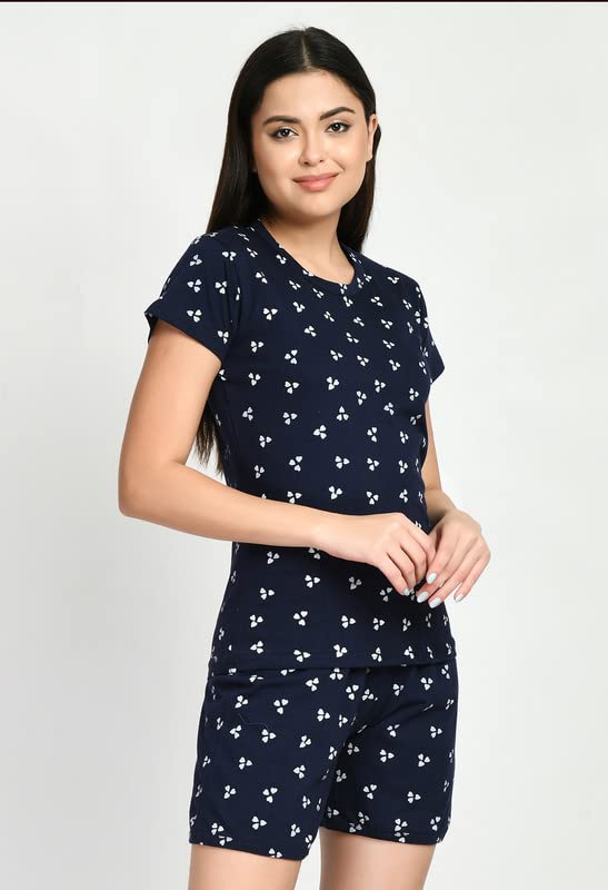 Image of IndiWeaves Cotton Printed Tops and Shorts Set Night Suit for Women (Pack of 3) Pink::Red::Dark Blue