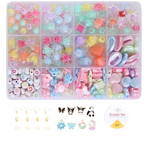 Image of Ambitieux DIY Bracelet Making Kit for Girls - 12 Types Colorful Beads with Charms, Elastic Thread, Earrings, Clasps & Rings - Jewellery Craft Kit for Kids, Birthday Return Gift, Rakhi Special Set for 2 3 4 5 6 7 8 9 10 years (Double beads)