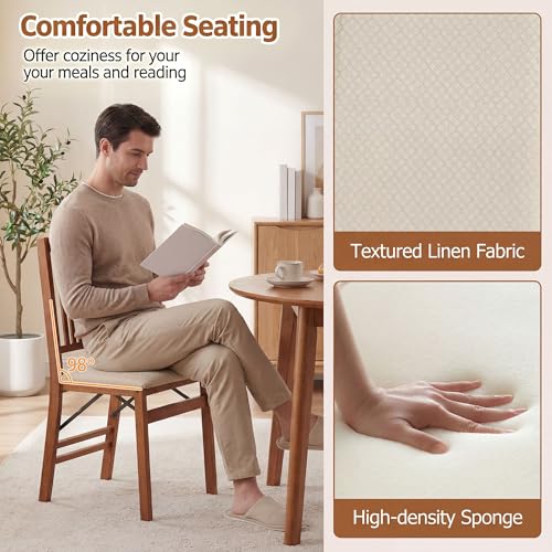 Image of COSTWAY Solid Wood Folding Dining Chairs Set of 2 with Padded Seat, Walnut