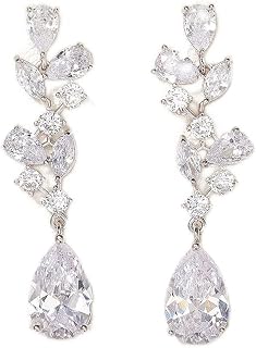 SWEEETV Bridal Wedding Earrings for Brides Bridesmaides-Marquise Teardrop Earrings for Women, Cubic Zirconia Drop and Dangle Earrings for Prom or Pageant,Jewelry