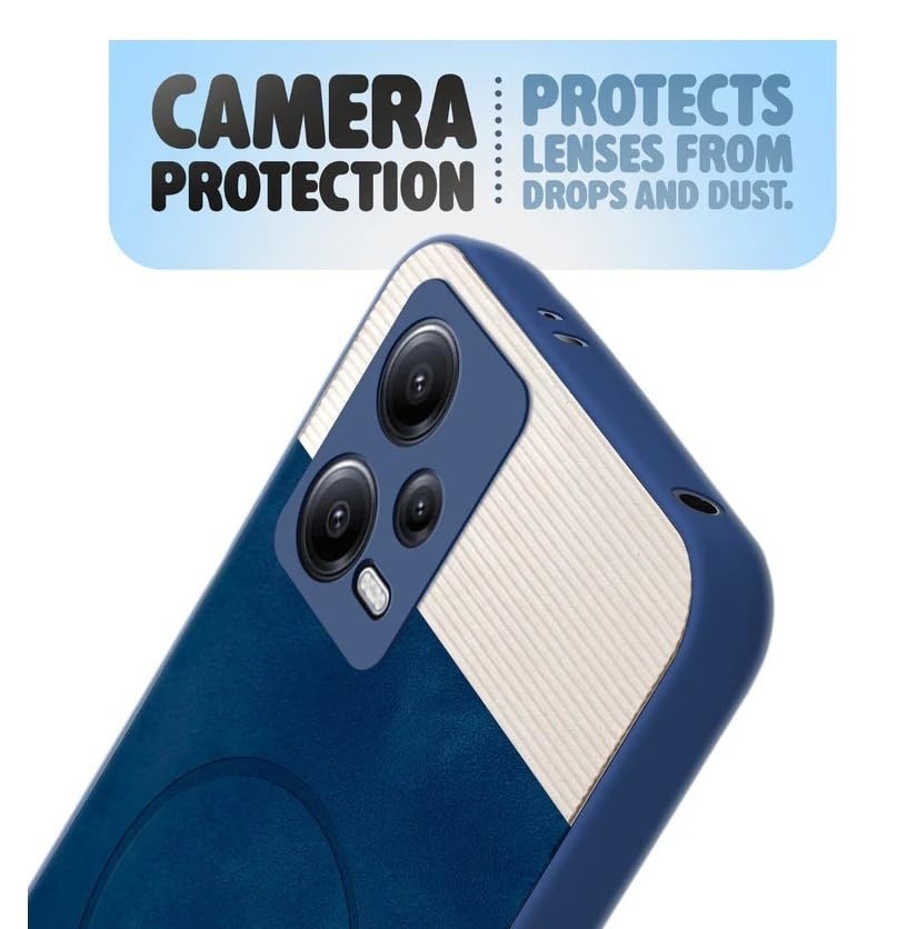 Image of Bintage CASE Dual-Leather Mac Safe Design Phone Case| Soft Touch Finish | Full Camera Protectection Back Cover Compatible for Poco X5 Pro 5G - White & Royal Blue