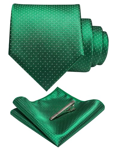 Image of RBOCOTT Silk Stripe Plaid Tie and Pocket Square with Tie Clip Sets for Men