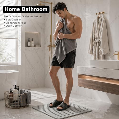 Image of Aoowoll Mens Shower Shoes With Holes Dry Quickly Bath Slippers Womens Non Slip Indoor Home Bedroom Pool Spa Guest College Dorm