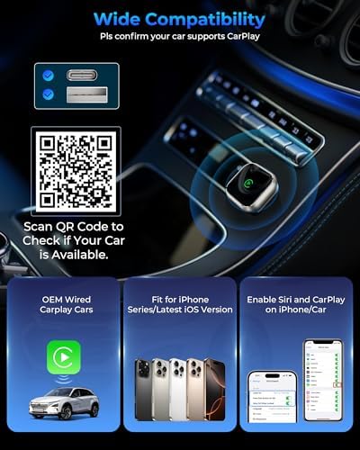 Wireless CarPlay Adapter for Apple iPhone - Upgrade Wired CarPlay to Wireless Device, Mini T-Shaped for Car USB Plug and Play Auto Reconnect, for Vehicle GPS Navigation Car Stereo Receivers, Black - 3