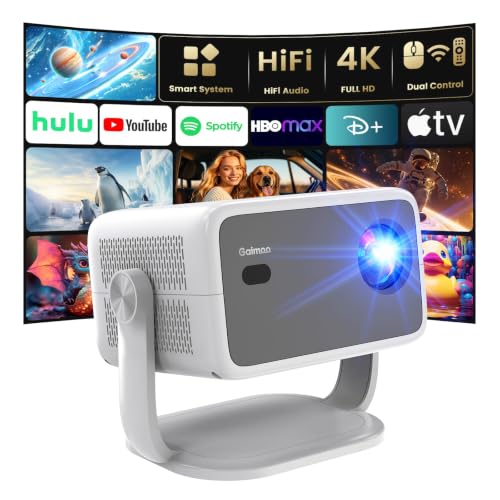 Image of Projector [Auto Focus/360° Rotatable Stand] 4K Projector with Wifi and Bluetooth 1080P Native, Compatibile with TV Stick/Memory Stick/Laptop, Smart Home Outdoor Projector Gery