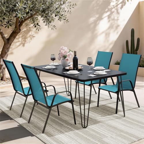 Image of JEAREY Patio Dining Chairs Set of 4, Stackable Outdoor Chairs, Peacock Blue