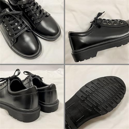 Men's Genuine Leather Lace-Up Chunky Heel Platform Oxfords Non-Slip Lug Sole Round Toe Soft Lining Business Casual Dress Shoes for Wedding Party Business Formal Work2