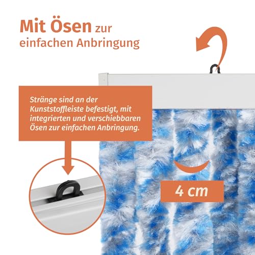 Rideau de porte en chenille Moritz 90x220cm bleu gris blanc - 5