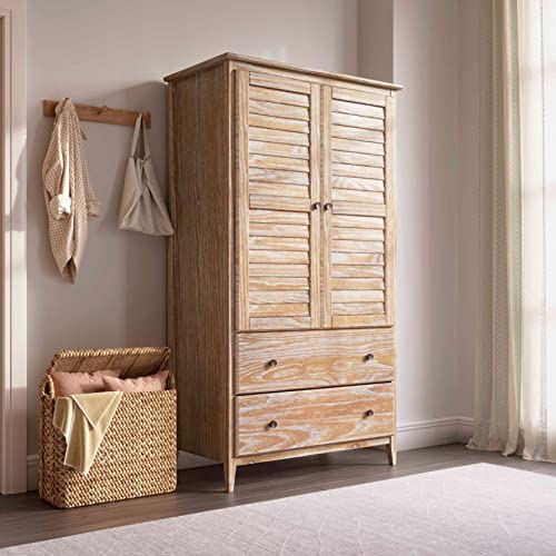 Grain Wood Furniture Greenport 2-Door Wardrobe, Solid Wood with a Brushed Driftwood Finish - Image 3