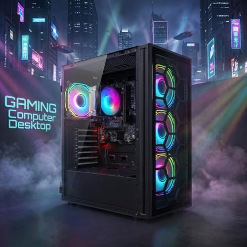 Image of STGAubron Gaming PC Desktop Computer, Ryzen 5 2400G up to 3.9GHz, Radeon RX 580 16G, 16GB DDR4, 512GB SSD, WiFi 6, BT 5.0, RGB Fan x4, Windows 11 Home