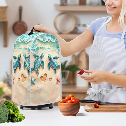 Image of Talayituse Beach Turtle Starfish Heart Print Blender Dust Cover, Fingerprint Protection Cover for Stand Mixer or Coffee Machine, Home Kitchen Appliance Covers for Stain Dust Resistant Supplies
