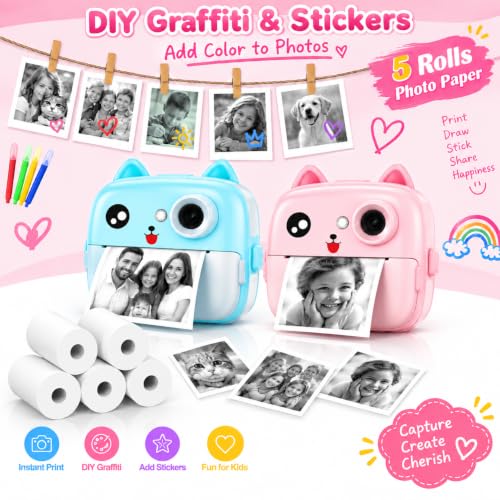 Image of Kids Instant Print Camera Paper Roll Refill - 5 Rolls BPA & BPS-Free Thermal Photo Paper, 57 x 25 mm, Compatible with Most Kids Instant Print Cameras