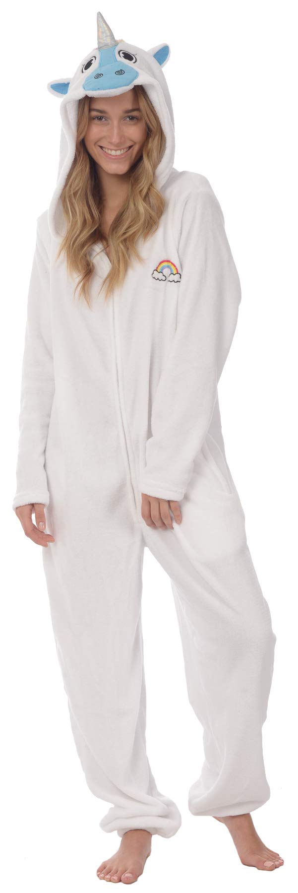 Body Candy Women's Cute Plush Animal Onesie with Hood One Piece Adult Pajama (Unicorn, Large)