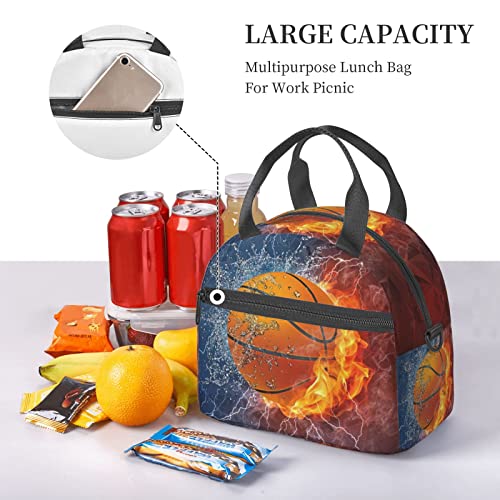 Uxvwkqw Fire Basketball Lunch Box Portable Waterproof Insulated Neoprene Lunch Bags For Women/Men/Girls/Boys School Work Travel Camping Picnic #TOP6