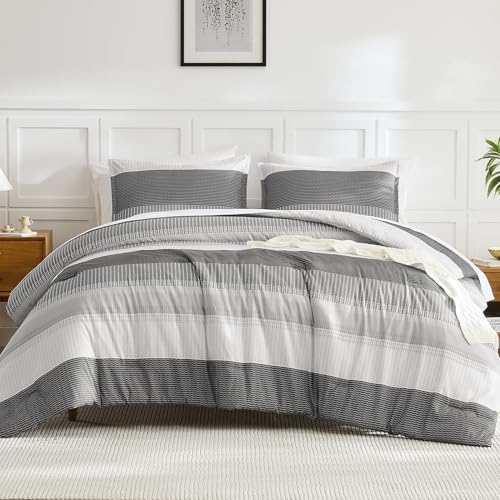 Edredón Queen de microfibra premium Litanika acolchado gris oscuro de 3 piezas 3
