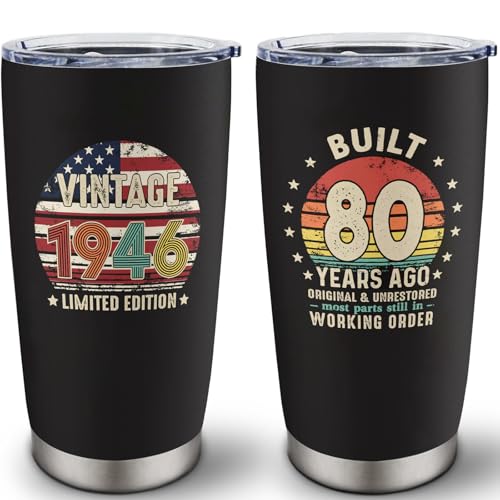 80th Birthday Gifts for Men Women, Vintage 1946 Birthday Tumbler 20oz