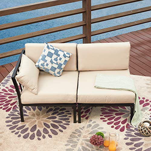 Image of LOKATSE Home 2 Piece Corner & Armless Sofa Outdoor Furniture Sectional Couch Set Patio Loveseat