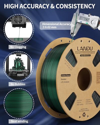 Image of LANDU Silk Dual Color PLA Filament 1.75mm 1KG, 3D Printer Filament Dimensional Accuracy + /- 0.02mm, Coextrusion Filament PLA Shiny Filament Fits for Most FFF 3D Printers,1KG Spool,Black Green