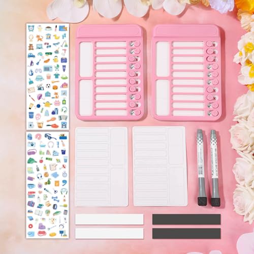 Image of Audab 2Pcs Dry Erase Chore Chart for Kids, Magnetic Checklist Board, My Chores Slider Chart to Do List Board, Routine Reward Chart Schedule Board Task Tracker for Home Refrigerator, Wall, Desk (Pink)