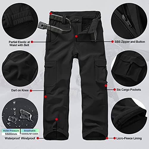 Asfixiado Boys Snow Pants Kids Girls Waterproof Fleece Lined Hiking Outdoor Insulated Ski Warm Elastic Waist Cargo Pants #9020-Black-Xl #TOP2