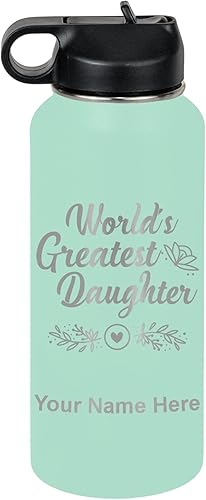 Miniatura 63 de LaserGram Personalized Water Bottle, World's Greatest Daughter, Stainless Steel Double Wall Vacuum Insulated with Flip Top Straw, Custom Engraved