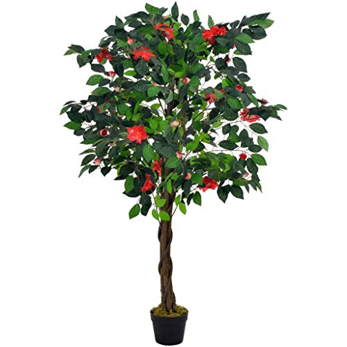 Tidyard Artificial Plant Camelia with Pot Green Home Office Decorative Plant Camelia 125 cm