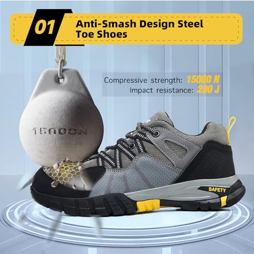 Image of Hogent Steel Toe Shoes for Men Lightweight Comfortable Non Slip Work Shoes Women Puncture Proof Safety Sneakers for Industrial Construction & Daily Life