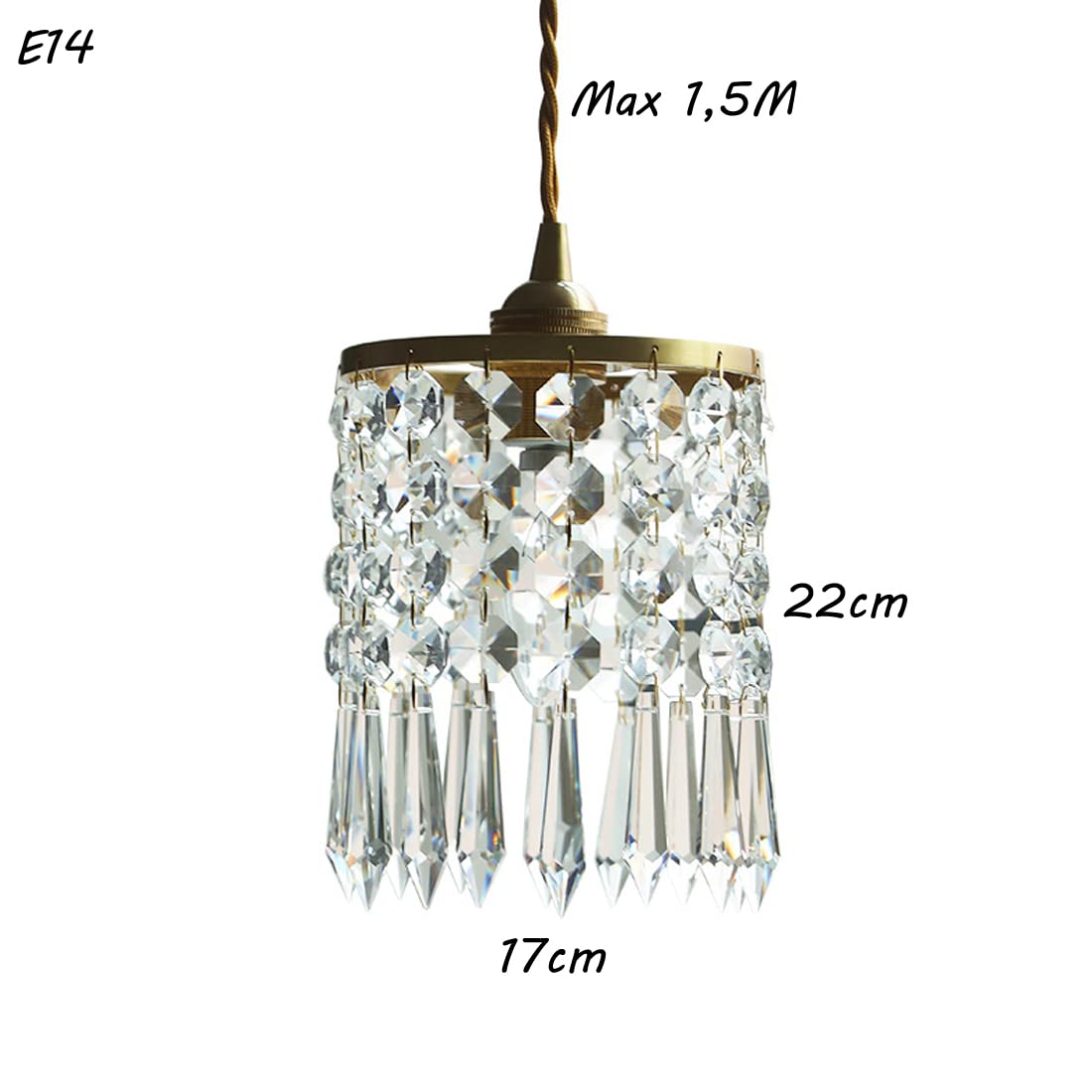 Retro LED Pendelleuchte Gold Kristall dekoratives Schlafzimmer Lampe Europäischer stil Vintage küchenlampe Antik Hängeleuchte für Wohnzimmer Büro Lernzimmer Bar Modern Elegante Kronleuchter E14, D17cm