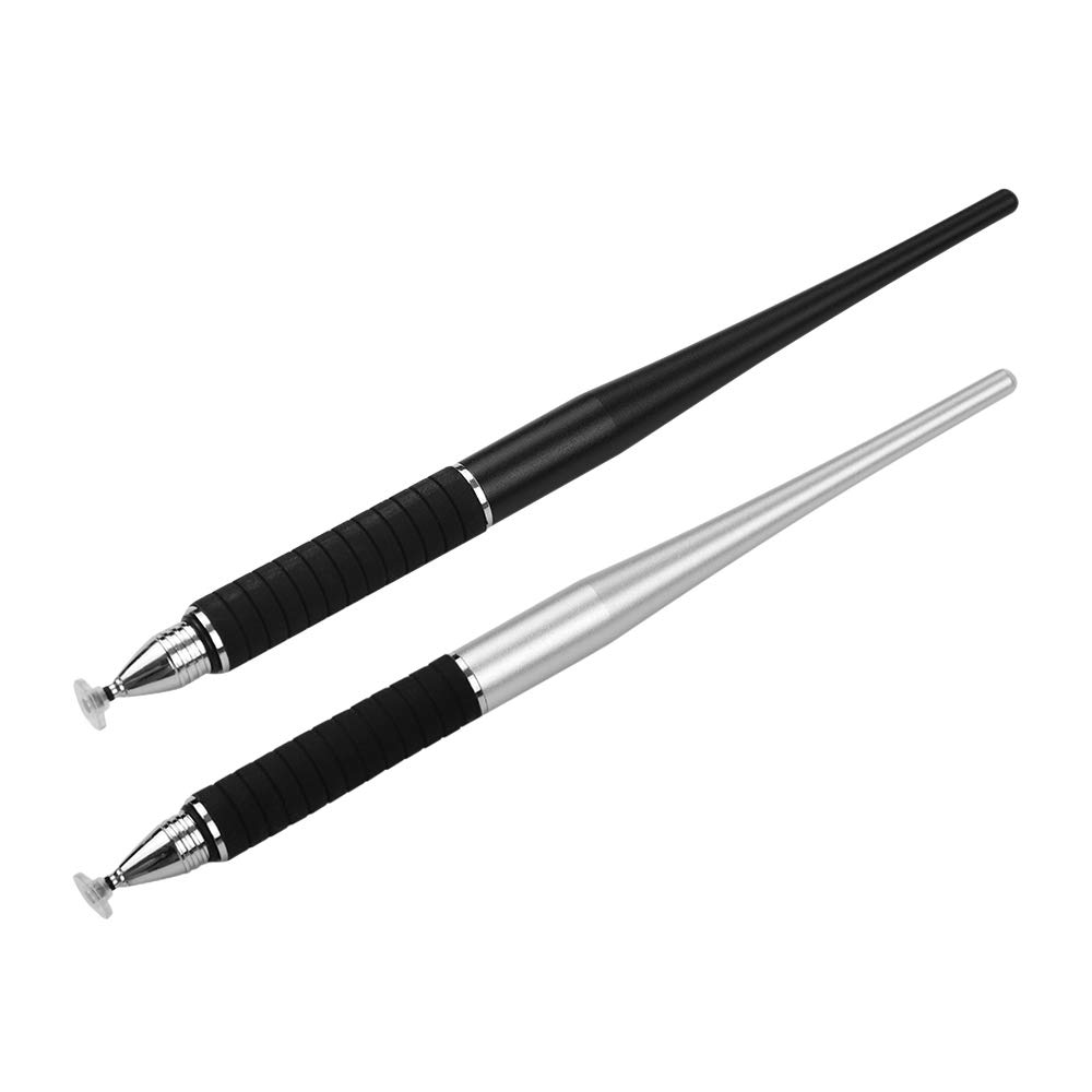 Goolsky 2-in-1 Capacitive Stylus Pen High Precision with Fiber Tip and Disc Tip Metal TouchScreen Pen for Cell Phone Tablet Laptop Writing Drawing Pack of 2pcs Black&Silver