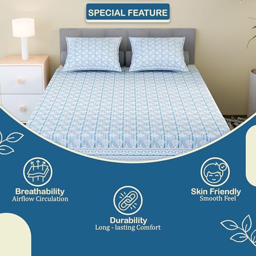 Image of Kuber Industries Cotton 160 TC Double Bedsheet With 2 Pillow Covers | Machine Washable Soft Bedsheet For Living Room, Home & Hotels | Triangle Border Heritage Print - Grey