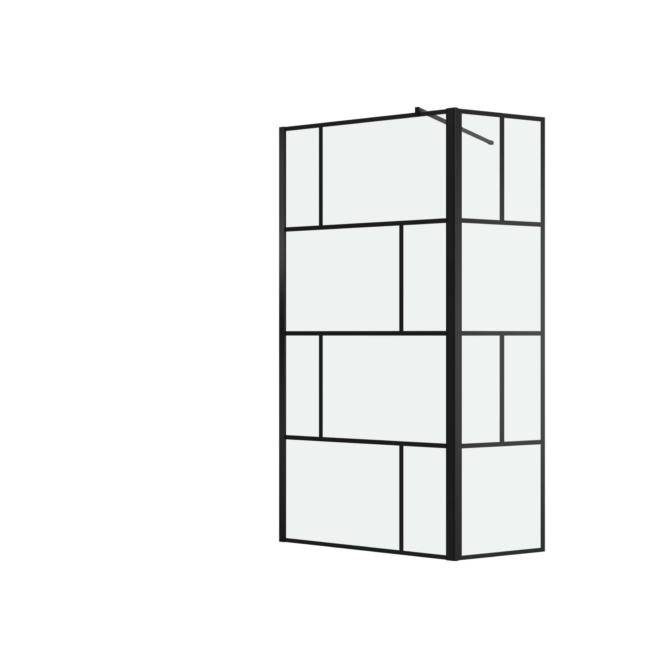 Paroi de douche avec pivot 100+40x195cm - Sérigraphie type Briques et Profilés Noir - DARK BLOCKS