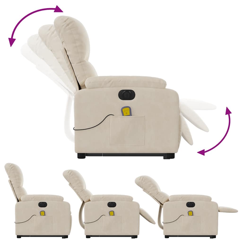 Massagesessel, elektrisch, beige, aus Mikrofaser, mit 6 Vibrationspunkten, Hebe- und Neigungsfunktion 135 Grad, stabiler Rahmen und Tasche