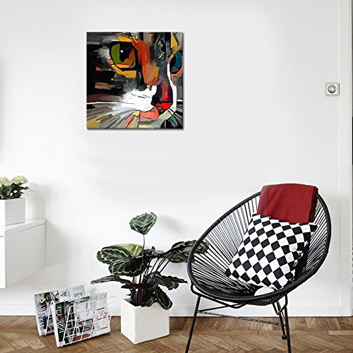 Welmeco Modern Animals Artwork Decor Abstract Colorful Cat Painting Giclee Prints Gallery Wrap Ready To Hang For Cat Lovers Home Bedroom Living Room Pet Shop Decoration (01 Cat, 20"X20") #TOP2