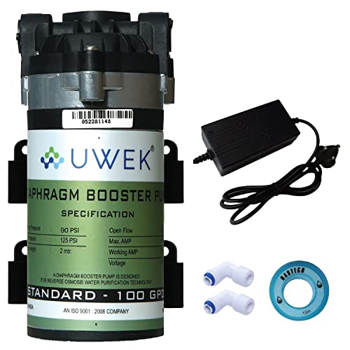 Image of UWEK Standard RO Booster Pump 100 GPD & Supply Adapter 24V Combo, Compatible With Aquaguard, Livpure, Pureit, Havells and Other Water Purifiers, 1 Year Warranty Black