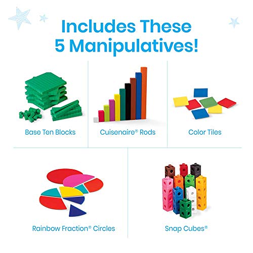 Image of hand2mind - 93539 Take Home Math Manipulatives Kit for Kids, with Snap Cubes, Base Ten Blocks, Cuisenaire Rods, Angle Circles, and Color Tiles, Kindergarten Homeschool Supplies (293 Pieces)