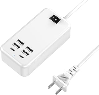 USB C Charger Station, 6 Ports USB Charging Station, Multi USB Charging Station Compatible with iPhone/Samsung/Tablet and Other Multiple Devices, Power Strip with ON/Off Switch