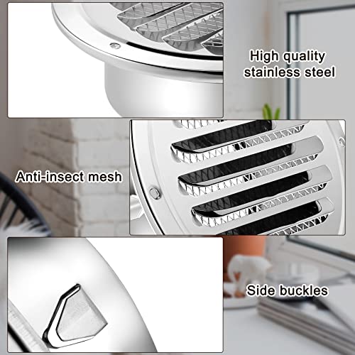 8 Pcs 4 Inch Stainless Steel Air Outlet Vents Round Louver Grille Cover Wall Air Soffit Vents Flat Ducting Air Ventilation Outlet Hood With Screen Mesh For Wall Ceiling #TOP3