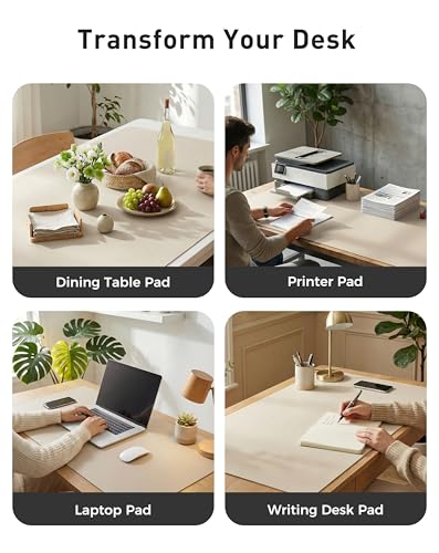 Image of Aothia Faux Leather Desk Mat - Large Mouse Pad, Non-Slip PU Leather Blotter, Waterproof Writing Surface for Office and Home (Eggshell, 40 inch x 24 inch)