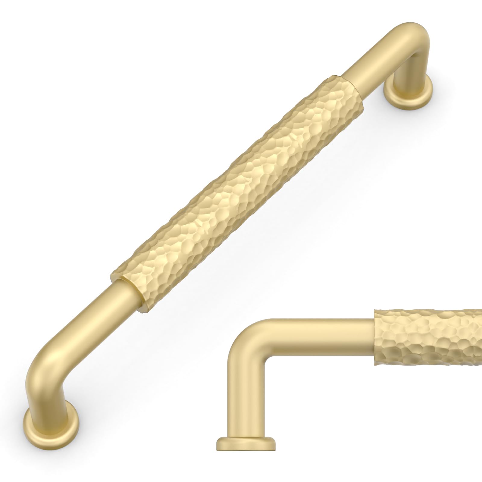 Amerdeco ZH0066 - Paquete de 10 tiradores martillados en oro cepillado para armarios con orificio central de 5 pulgadas (128 mm), tiradores para cajones de cocina, tiradores para armarios de cocina,