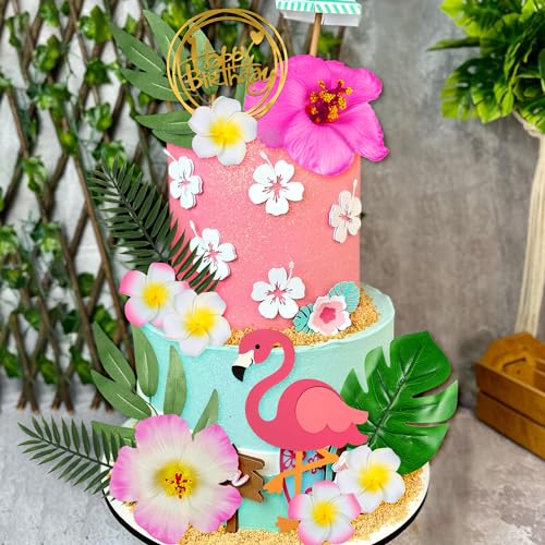 Drwate GCMGO100020 14 Pcs Flamingo Cake Toppers Artificial Flower Palm Leaves Cake Decoration For Birthday Summer Tropical Hawaiian Themed Party Supplies thumb #6