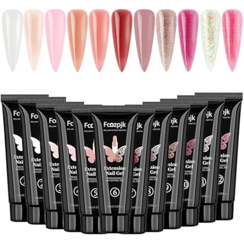 Fcozpjk 12 Colors Poly Nail Gel Kit Clear White Nude Pink Glittery Poly Gel