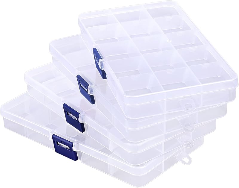 Organizador COSICS para unhas e miçangas com divisórias removíveis, 4 unidades, 15 compartimentos e tampa azul