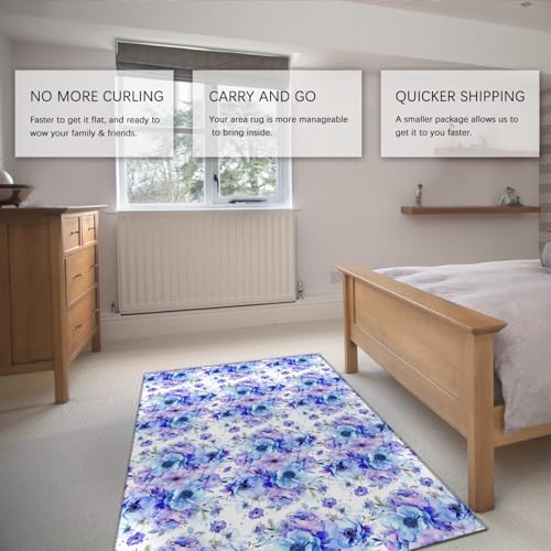Tapis personnalisé lavable pour table basse fleurs bleu violet 90x150 - 5