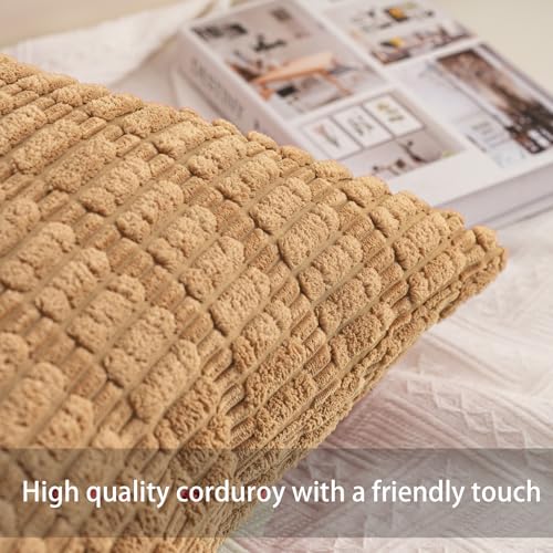 Image of Aegero Pack of 2 Corduroy Decorative Throw Pillow Covers 18x18 Inch, Coffee | Fall Soft Striped Pillow Covers Modern Farmhouse Home Decor Christmas Throw Pillow Covers for Sofa Living Room Couch Bed