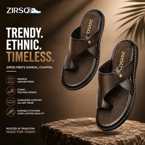 Image of Men's Sandal, Suede Synthetic Leather, Slip On, Adjustable Strap, Classic Style, Buckle Closure, Casual Ethnic Toe-Ring Slipper