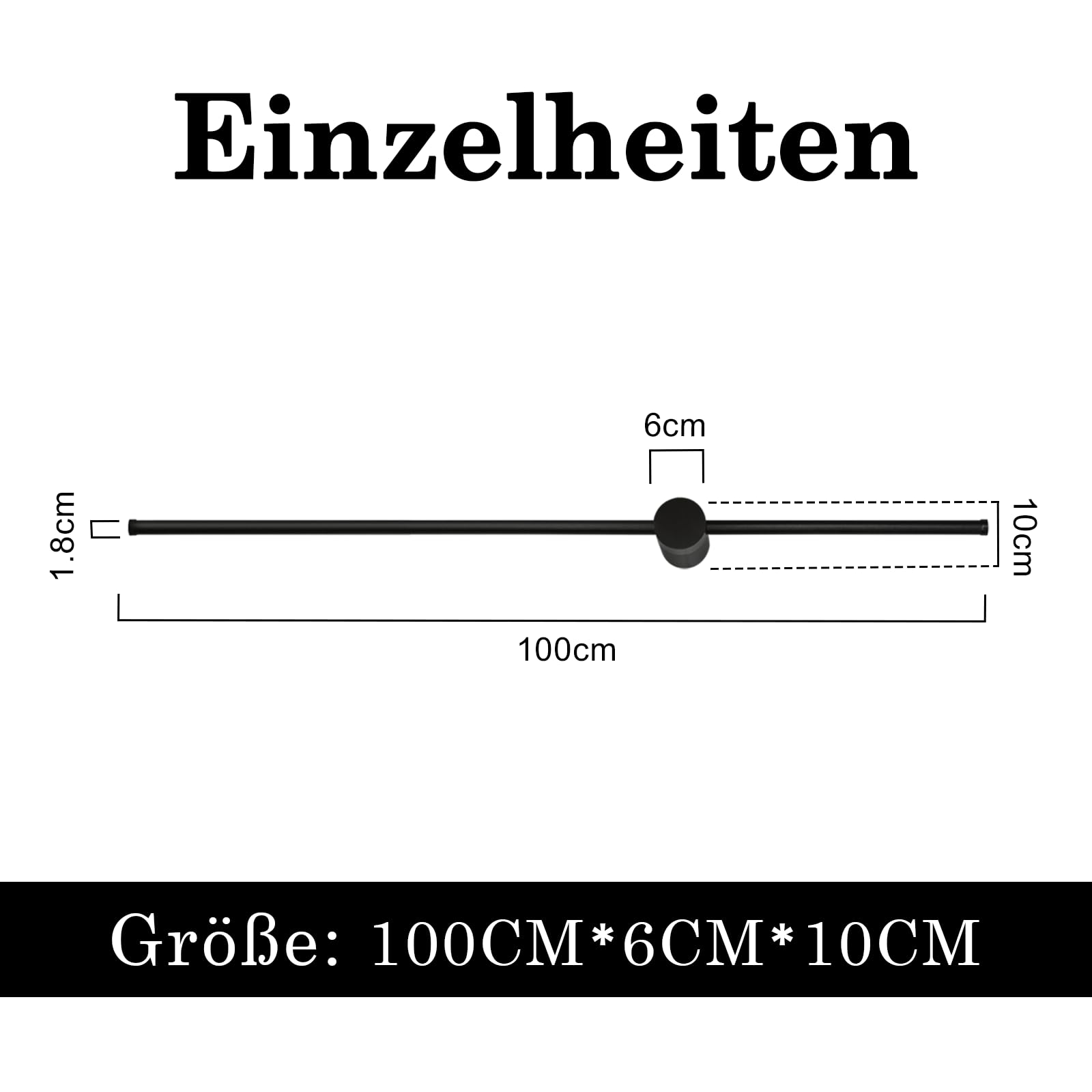 ZMH Lampada da parete a LED per interni - Lampada da corridoio nera lunga 100 cm, design moderno, lampada da camera da letto, bianco caldo 3000K, lampada da cucina per corridoio, letto