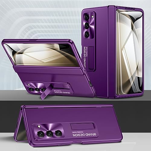 LEIAU Kickstand Case for Galaxy Z-Fold-5: [Full Cover Hinge Protection] Slim Phone Case with Full Body & Screen Protector & Kickstand for Samsung Z Fold 5 5G2023 (Purple)