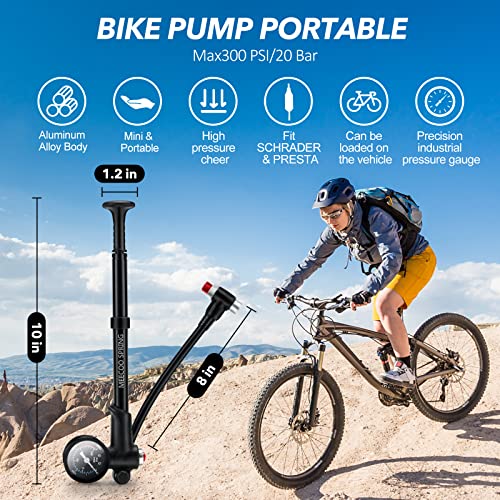 Bicycle Shock Pump For Mountain Road Bike, High Pressure Shock Pump 300 Psi Suspension Pump, Mtb Shock Pump With Gauge, Portable Air Shock Pump With Air Bleed Button #TOP5