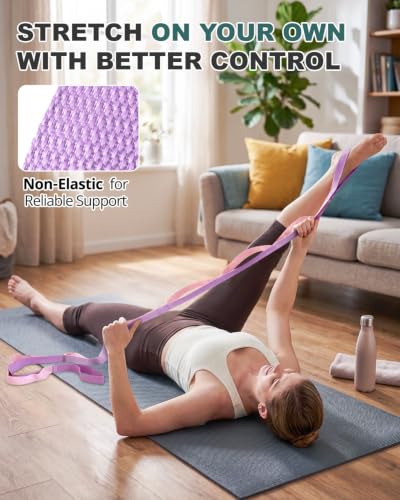 Image of Trideer Stretching Strap with Loops & Leg Lifter, Non-Elastic PT Strap | Leg Lifter Mobility Aid, Non-Elastic PT Stretching Strap, Multi-Loop Grip Control, Home Recovery Support