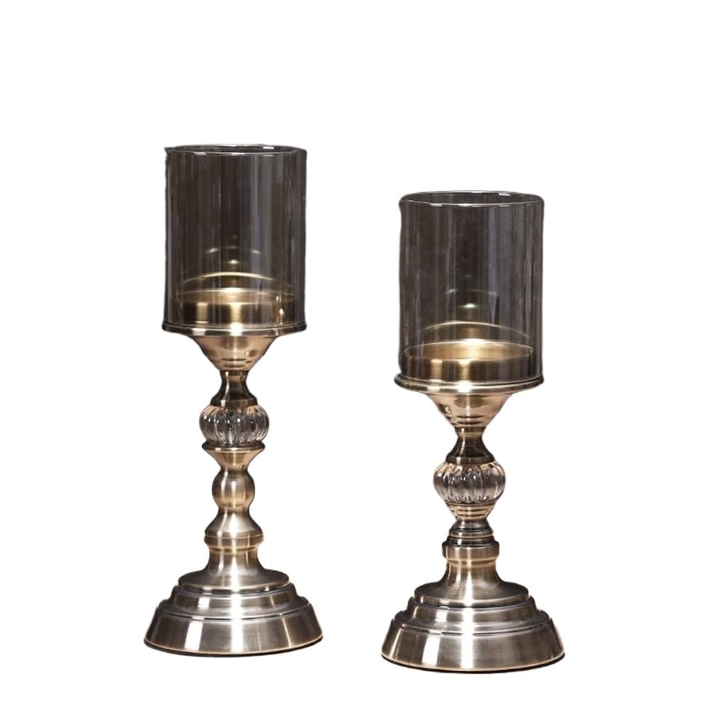 SDGBCXD candlestick holder, 2 Pcs Retro Metal Glass Candle Holder Luxury Dining Table Decoration Candlestick Decor